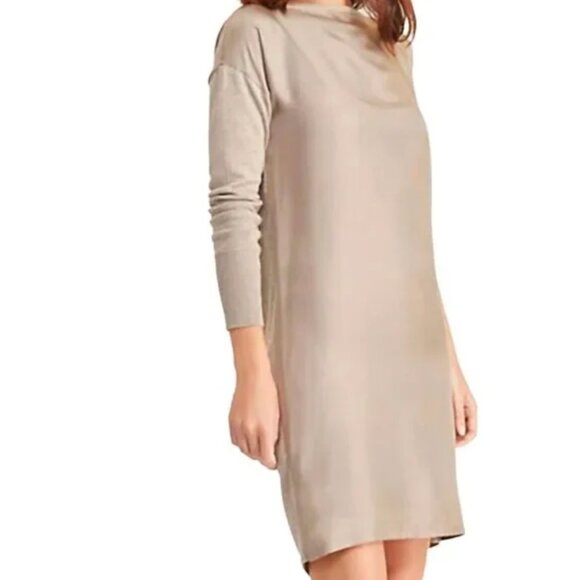 Lauren Ralph Lauren Farheen Twill-Front Mixed Media Sweater Dress in Tan Sz 3X - Picture 1 of 10